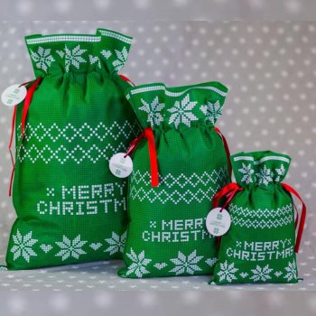 Woreczek Świąteczny MERRY CHRISTMAS ze wstążką 20x30cm - Kolor Zielony